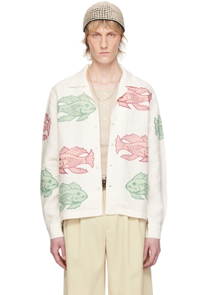 Bode White Piscine Appliqué Shirt