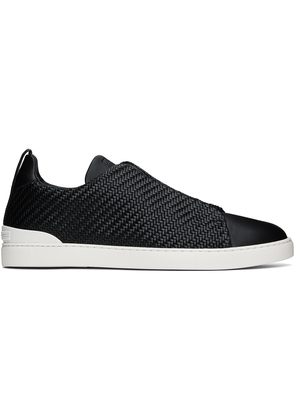 ZEGNA Black Pelletessuta Leather Triple Stitch Sneakers