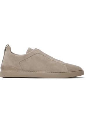ZEGNA Taupe Suede Triple Stitch Sneakers