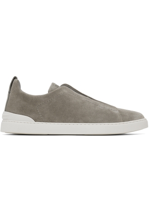 ZEGNA Gray Suede Triple Stitch Sneakers