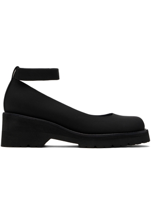 AMOMENTO Black Round Toe Strap Ballerina Flats