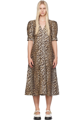 GANNI Brown Leopard Maxi Dress