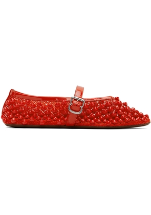 ALAÏA Red Studded Fishnet Ballerina Flats