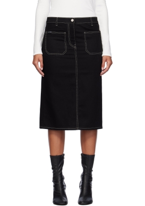 Courrèges Black 2-Pocket Topstitched Denim Midi Skirt