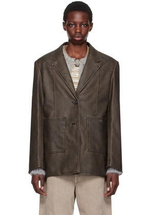 Kijun Brown Stitched Faux-Leather Blazer