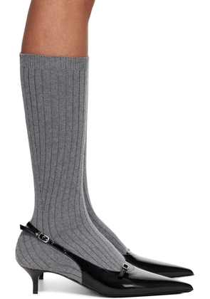 Magda Butrym Gray & Black Ribbed Sock Boot Heels
