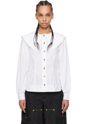 GANNI White Frill Collar Poplin Shirt