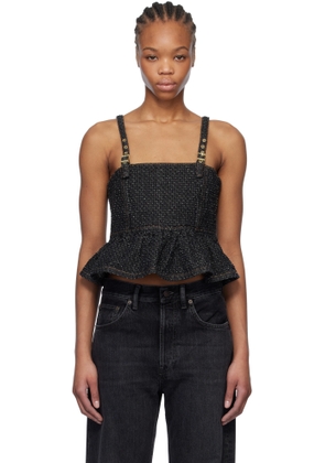 GANNI Black Fluffy Denim Strap Top