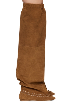 August Barron Brown Level Flat Thigh High Tall Boots