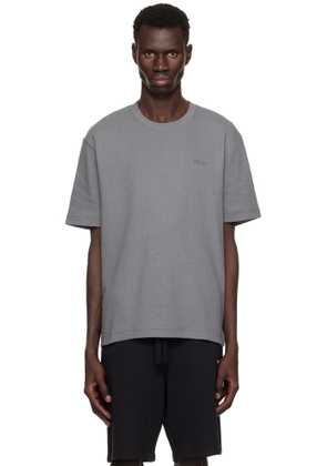 Hugo Gray Waffle-Structured Logo Embroidered T-shirt