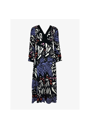 Womens Ro&Zo Multi Butterfly-Print Button-Through Crepe Midi Dress