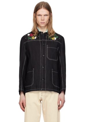 HARAGO Black Beadwork Double Stitch Jacket