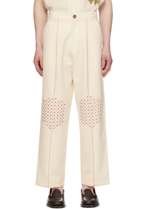HARAGO Off-White Embroidered Wide Leg Trousers