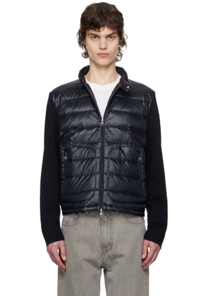 Moncler Navy Padded Wool Zip-Up Down Jacket