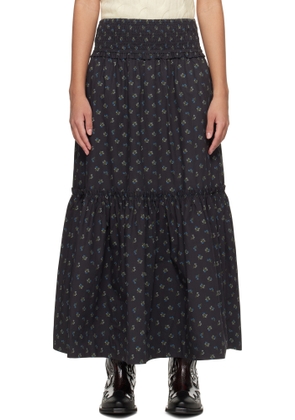 GANNI Black Floral Printed Maxi Skirt