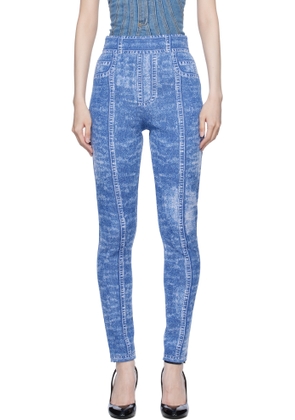 Balmain Blue Denim Effect Knit Leggings