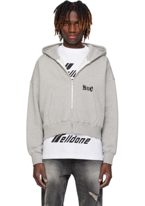 We11done Gray Logo Zip-Up Hoodie
