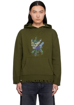 We11done Khaki Grunge Monster Pony Knit Hoodie