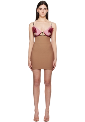 Nensi Dojaka Tan & Pink Celina Floral Petal Minidress