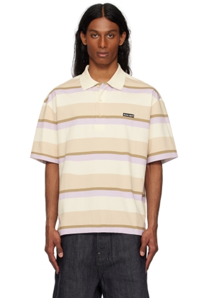 Maison Kitsuné Beige & Off-White Striped SS Oversize Polo