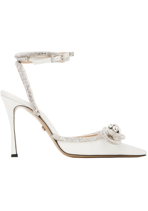 MACH & MACH White Double Bow Satin Heels