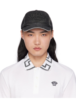 Versace Black Embossed Denim Cap