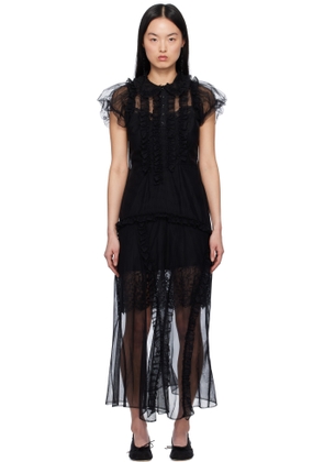 Simone Rocha Black Ruffle Frill Multi-Seam Maxi Dress