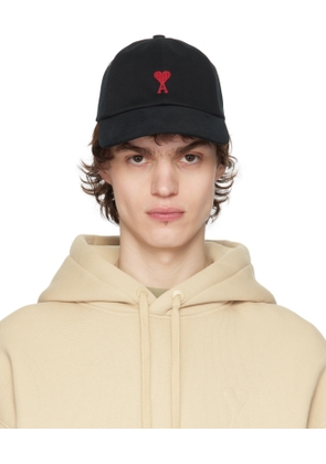 AMI Paris Black Cotton Ami de Coeur Embroidery Cap