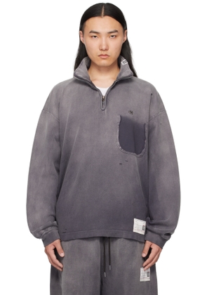 Maison MIHARA YASUHIRO Black Sun Faded Quarter Zip-Up Sweatshirt