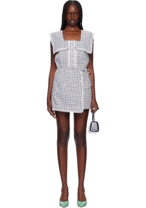 Anna Sui Black & Gray Daisy Embroidery On Gingham Tie Romper