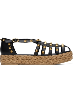 Valentino Garavani Black Rockstud Cork Sandals