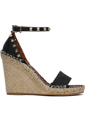 Valentino Garavani Black & Beige Double Rockstud Wedge Heeled Sandals