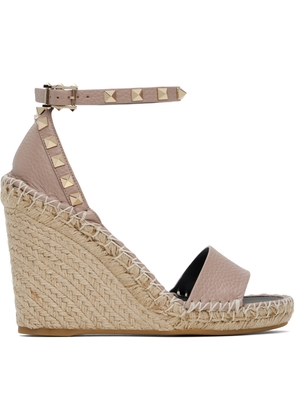 Valentino Garavani Pink Double Rockstud Grainy Calfskin Heeled Sandals