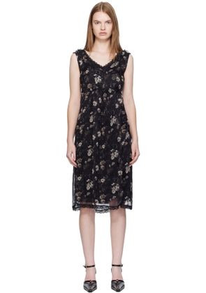 R13 Black Sleeveless V-Neck Midi Dress