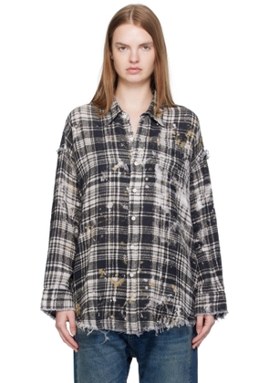 R13 Black & Off-White Shredded Seam Drop Neck Shirt