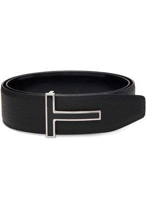 TOM FORD Black Leather Enamel Buckle T Reversible Belt