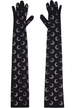 Marine Serre Black Moon Rhinestoned Jersey Long Gloves