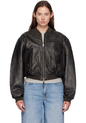 Ksubi Black Alpha Crop Leather Bomber Jacket
