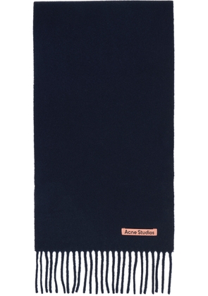 Acne Studios Navy Skinny Fringe Wool Scarf