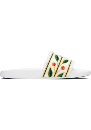Casablanca White Embroidered Terry Slides