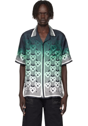 Casablanca Green & Black Gradient Monogram Short Sleeve Silk Shirt