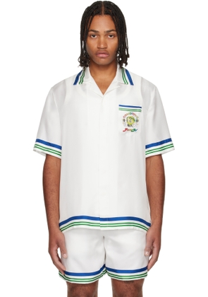 Casablanca White Tennis Mascot Short Sleeve Silk Twill Shirt