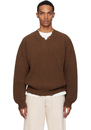 MM6 Maison Margiela Brown Ribbed Wool Knit Sweater