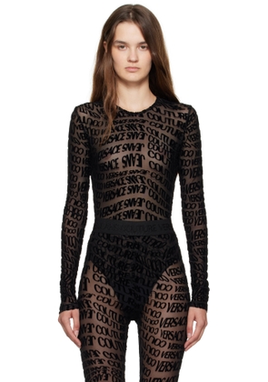 Versace Jeans Couture Black Tulle Flock Liquify Bodysuit