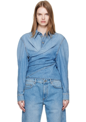 Mugler Blue Wrapped Chambray Shirt