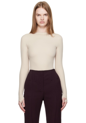 Mugler Beige Shoulder Logo Bodysuit