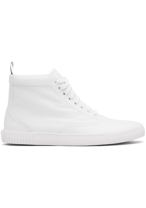 Thom Browne White Vitello Calf Leather High Top Heritage Sneakers