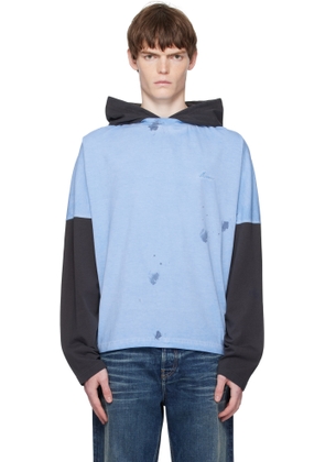 We11done Blue Painted Long-Sleeved Hoodie