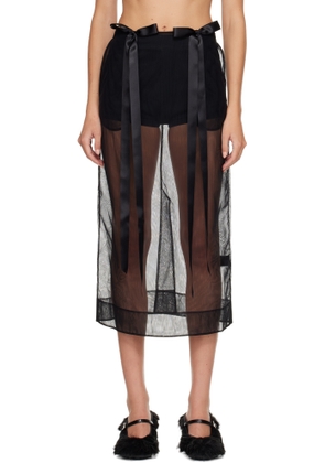 Simone Rocha Black Sheer Bow Ribbon Pencil Midi Skirt
