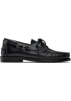 Aeyde Black Harris Leather Boat Shoes